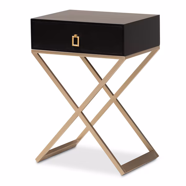 Patricia Black Finished Wood and Brass-Tone Metal 1-Drawer Nightstand